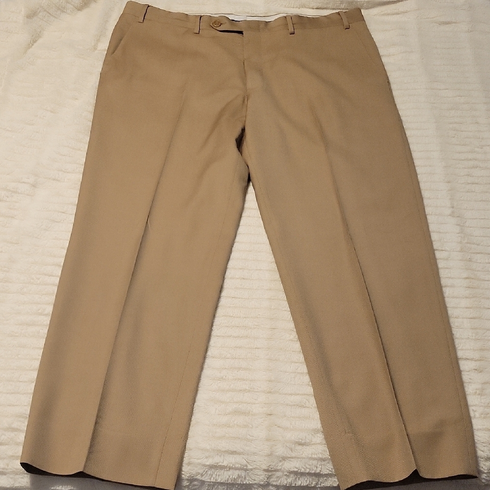 Canali Tan Chinos 100% Wool - Made In Italy Flat Front Men's 36 Waist
